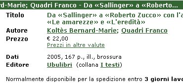 Koltès Bernard Marie - Da Sallinger...|